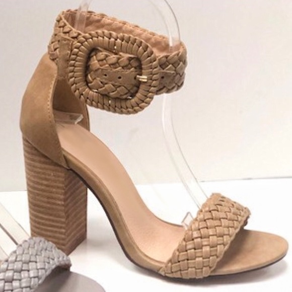 Tan | Weaved Ankle Strap Block Heel - Picture 2 of 6